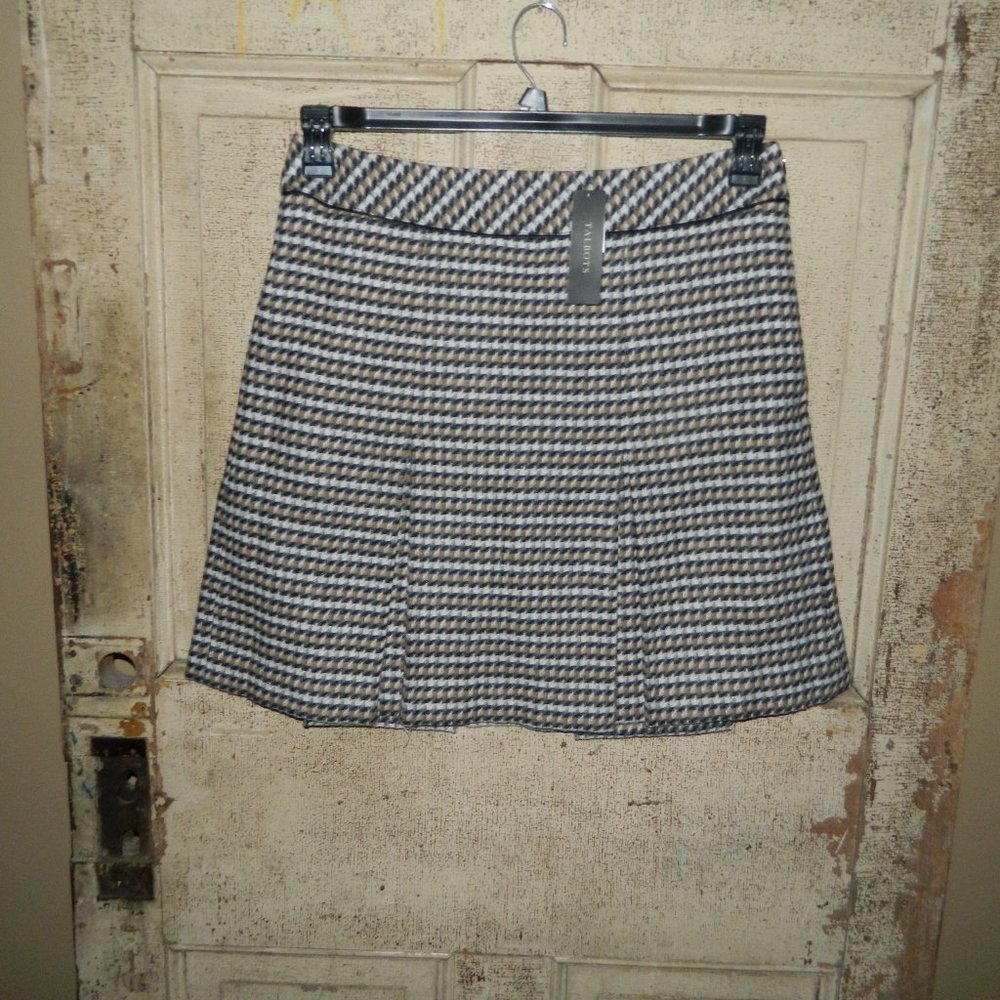 Talbots Petite Wool Blend Pleated Houndstooth Skirt Size 12P (M-25)